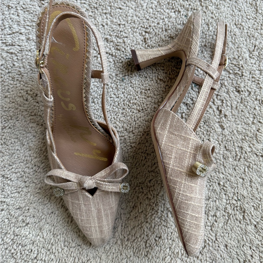 Circus by Sam Edelman Beige Bow Pointed Slingback Heels - Picture 6 of 9